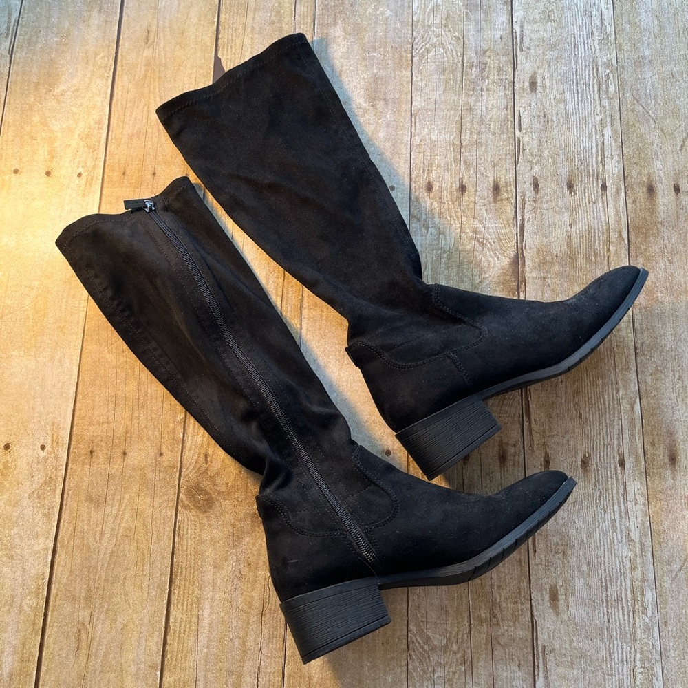 Kenneth Cole Reaction Knit Suede-like Black Zip Up Boots Size 7 EUC Medium Width - Picture 3 of 6